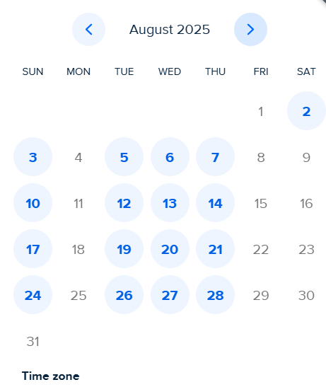 Available Dates for August