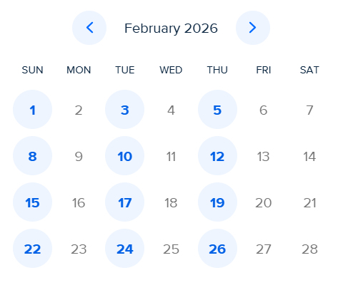 Available Dates for February