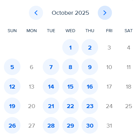 Available Dates for October