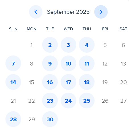 Available Dates for September
